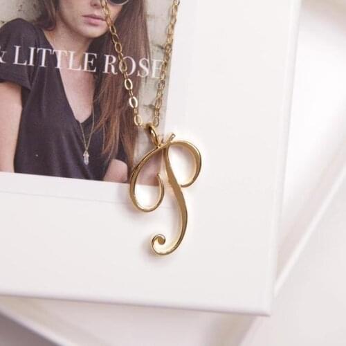 Cursive English letter name Sign P Monogram pendant chain necklace Initial alphabet friend family lucky gift necklace jewelry