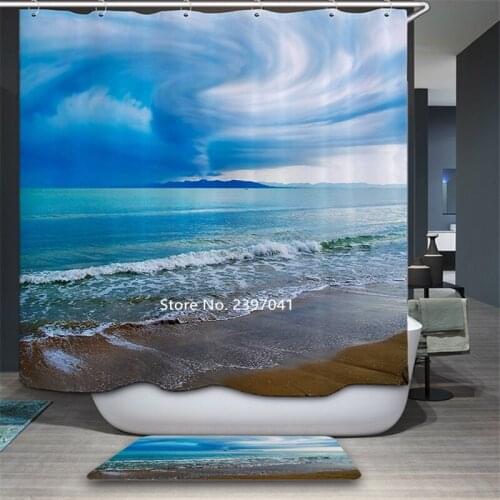Blue Sky and White Clouds Fashion Art Shower Curtain Toilet Shower Partition Curtain Waterproof and Mildew Proof Home Decoration