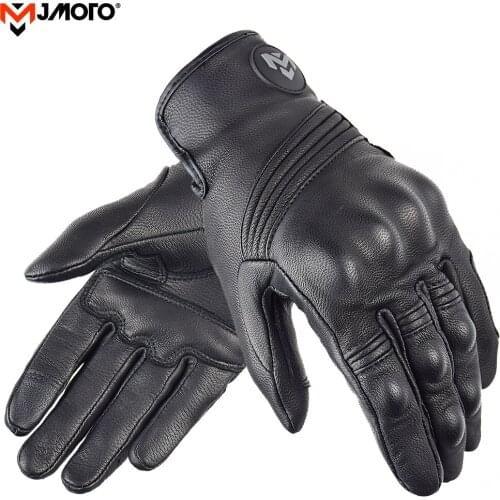 MJMOTO Motorcycle Gloves Touchscreen 100% Leather Retro Guante Moto Men Women Bike Cycling Full Finger Motorbike Motocross Luvas