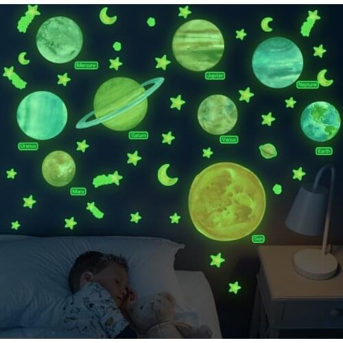 Cartoon Luminous Moon Star Sticker Glow in the Dark Wall Stickers Home Decor Kids Room Decoration Sticker Decal