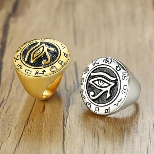 Mens gold illuminati rings horus eyes Cool design 316 stainless steel jewelry