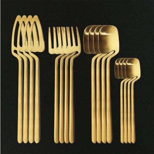 16Pcs Gold Dinnerware Flatware Set Stainless Steel Party Knife Fork Spoon Cutlery Set Kitchen Silverware Tableware Set