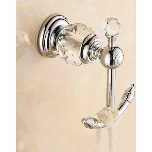 New Modern Chrome Finish Robe Hook Bathroom Towel Hook Luxury Crystal Decorative Coat Hanger Double Wall Hooks Key Holder 4560