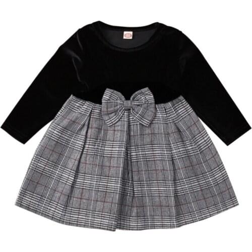 2021 New Arrivel Baby Dresses European and American Baby Black Long Sleeve Mesh Print Dress