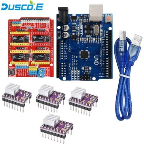CNC Shield Expansion Board V3.0 + 4Pcs DRV8825 Stepper Motor Driver With Heatsink + UNO ATmega328P for Arduino R3 with USB Cable