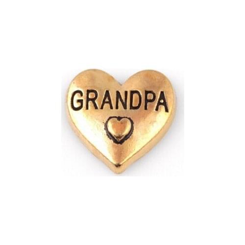 20PCS/lot Gold Color Grandpa Heart Charm, DIY Word Letter Charms Fit For Glass Floating Locket