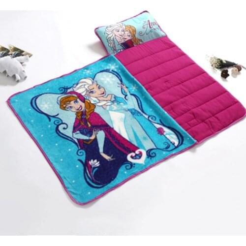 Disney Blue Frozen Elsa Anna Portable Rolled Nap Mat with blanket and Pillow for Toddler Baby Girls Travel Blanket