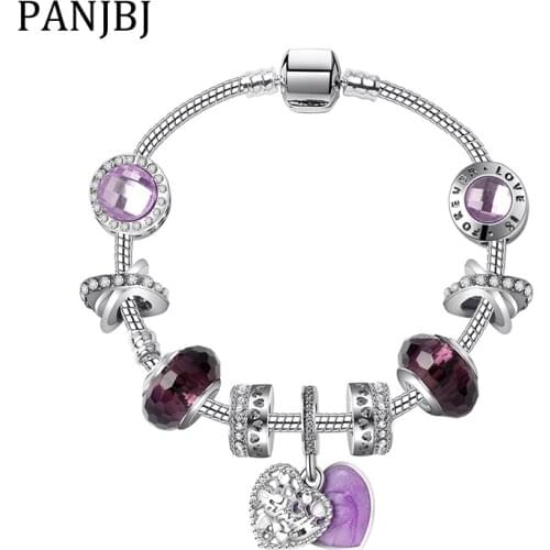 Silver Plated Bead Bracelet Forever Love Family Heart Galaxy Snake Chain Basic Charm Bracelet For Fashion Women DIY Jewelry Gift