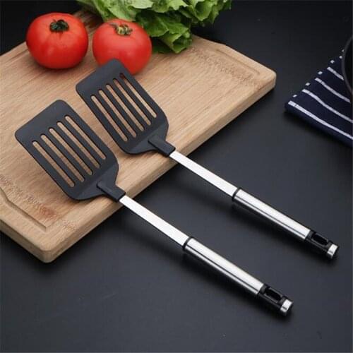 Simple eco-friendly Stainless Steel Turners Cookware Nylon Handle Spatula Fried Shovel Fish Frying Spatula Utensils Kitchen Tool