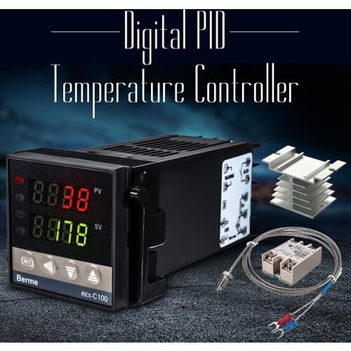 Temperature Controller 0 to 1300 Degree REX-C 100 Intelligent 110 to 240V +1 Meter Probe +40A Solid State Relay 4.5mm Sensor Dia