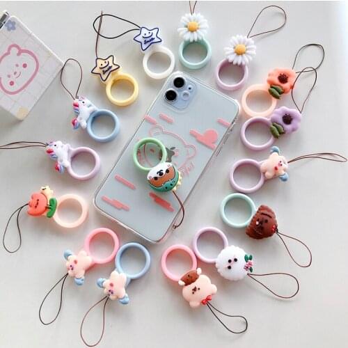 Cute Animal Phone Strap Key Ring Cartoon Silicone Loop Unique Soft Universal Mobile Phone Finger Strap Charm Lanyard for iPhone