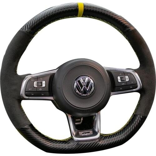 Hand Sewn Carbon Fiber Suede Car Steering Wheel Cover Set for Volkswagen CC Magotan Polo Sagitar Golf 7 Passat Accessories