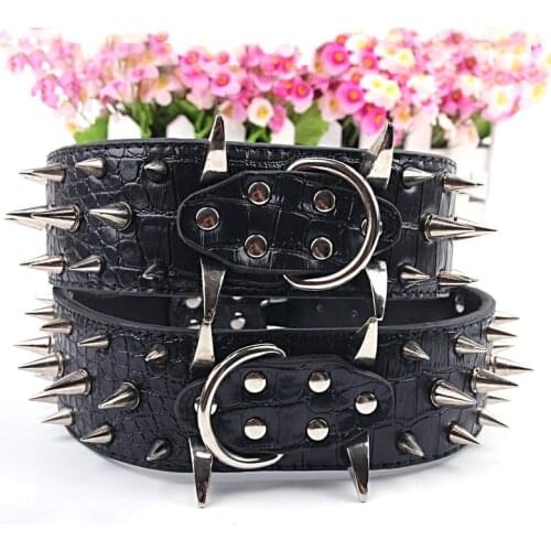 Domineering Pu Leather Spike Studded Dog Collar Rivet Wolfs Anti Bite Spike for Big Dog Pitbull Pets Accessories Pet Supplies