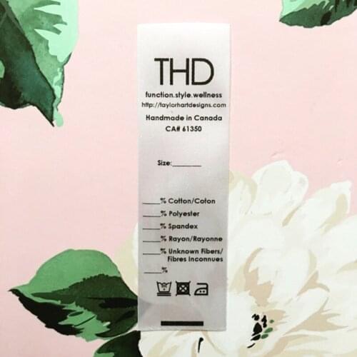 200 High Quality Custom satin sew-in clothing variables labels Printed logo washing Care instructions tags washable Brand label