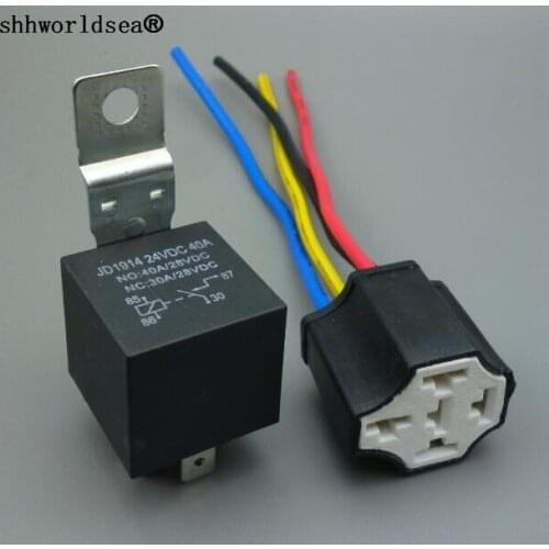 Shhworldsea 12V 24V 40A Auto Automotive Relay Socket 40A 4 Pin 5Pin with Wires