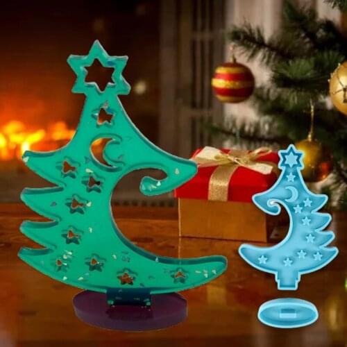 Winter Tree Ring Holder Epoxy Resin Mold Assemble Christmas Tree Silicone Mould