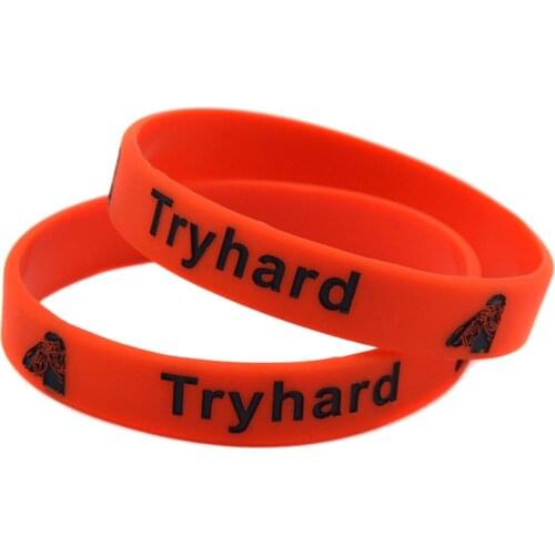 1PC Try Hard Silicone Wristband Debossed Logo Adult Size Red