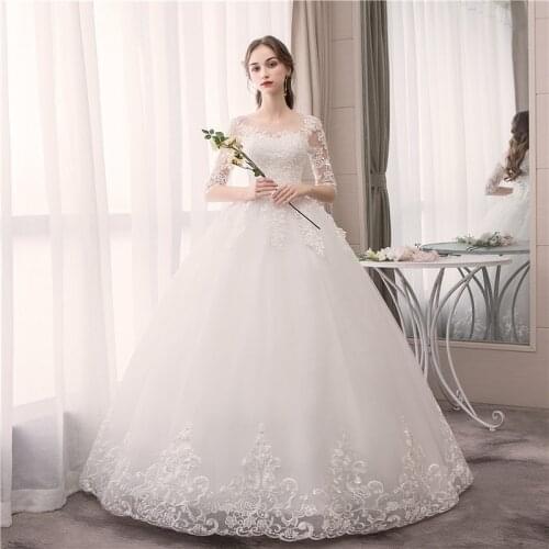 Wedding Dress Fashion Embroidery Lace Up Plus Size Custom Made O Neck Wedding Dresses Half Sleeve Ball Gown Robe De Mariee