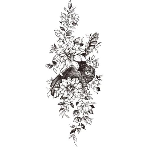 Waterproof Temporary Tattoo Sticker Black Swallow Bird Plain Flower Design Fake Tattoos Flash Tatoos Arm Body Art for Women Girl