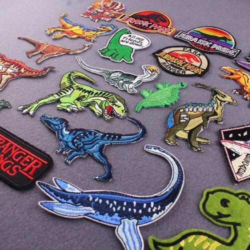 Pulaqi Jurassic Park Embroidered Patches For Clothing Dinosaurs Stripes Iron on Patches On Clothes Stickers For Clothes Applique