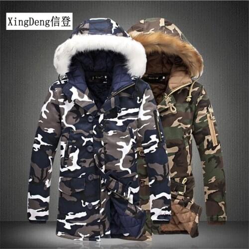 XingDeng Camouflage Down Fur Collar Parkas fashion Jackets Mens Hooded Coat Maleclothes Winter Men Military top Overcoat