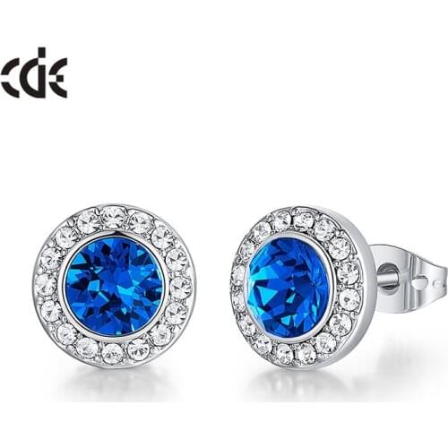 CDE Top Quality Jewelry 12 Color Crystals Round Cut Stud Earrings Women Wedding Bridesmaid Gift Boucle d'oreille