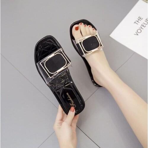 2021 Women Flats Transparent Slippers Ladies Fashion Casual Sandals Women Classics Slides Summer Outside With Shoes Size Smaller