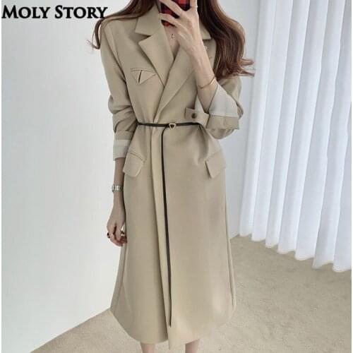 Autumn New Women Maxi Blazer Wrap Coats Long Trench Coat for Women Plus Size Khaki Trench Coat