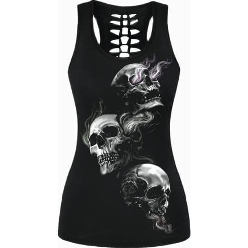 [You're My Secret] Summer Hollow Top Women Skull Vest Gothic Hollow Out Tank Top Punk Female Vest Sexy Elastic Clothing