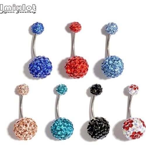 1PC Crystal Balls Navel Piercing Bars Belly Ring Ombligo Nombril Body Jewelry Navel Piercing Stainless Steel Belly Button Rings