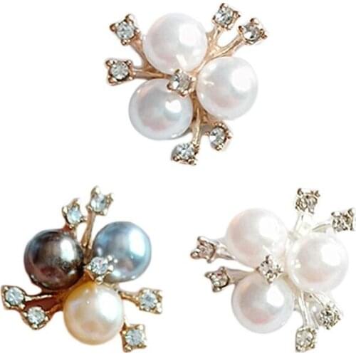10Pcs Pearl Rhinestone Flower Embellishments Brooch Flatback Buttons DIY Crafts PXPB