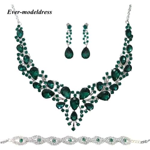 Bridal Jewelry Sets Luxury Rhinestone Crystal Necklace Earrings Bracelet Set For Women Bride Wedding Jewelry Accessories 3PCS