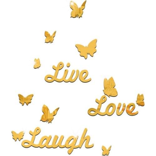 Live Love Laugh Letter Butterfly Acrylic Mirror Wall Stickers Mirror Mural Bedroom Living Room Decor Home Decoration Accessories