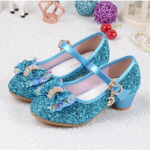 Childrens Sequins Shoes Enfants 2020 Baby Girls Wedding Princess Kids High Heels Dress Party Shoes For Girl Pink Blue Gold