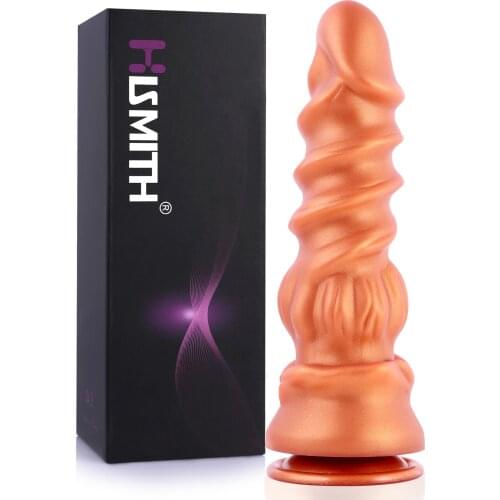 Hismith Realistic Golden Dildo, 8.5 Inch Curved Silicone Dildo with Suction Cup, Drilling Worm Novelty Dildo for Women