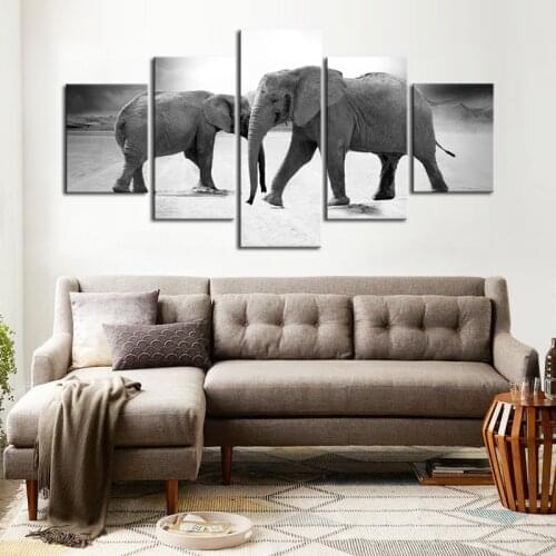 Elephant Painting Picture Modern Black and White Art Paintings 5 Piece Canvas Printed Decoration Wall Art