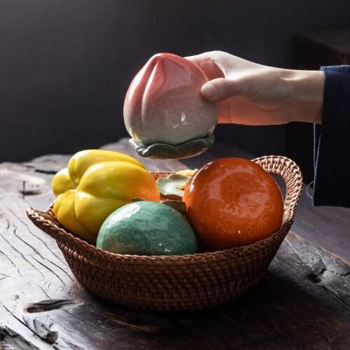 Ceramic simulation fruits Persimmon Pepper Peach Sealed Jar Moisture-proof tea caddy Seasoning storage Home kitchen Decoration