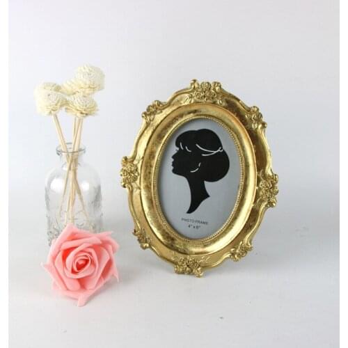 European-style Classic Retro-wood-like Carved Oval Photo Frame, Furniture Soft-mounted Photo Frame Home Decoration