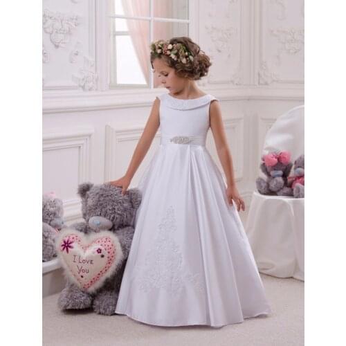 Ivory White Lace Flower Girls Dresses Floor Length Girls First Communion Dress Princess Dress 2-14 Old