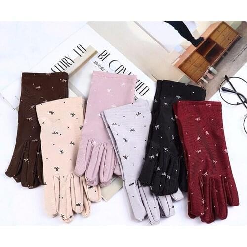 Summer Thin Breathable Spandex Sunscreen Bow Printed Gloves Outdoor Sports Driving Elastic Gloves Bicycle Riding Gloves