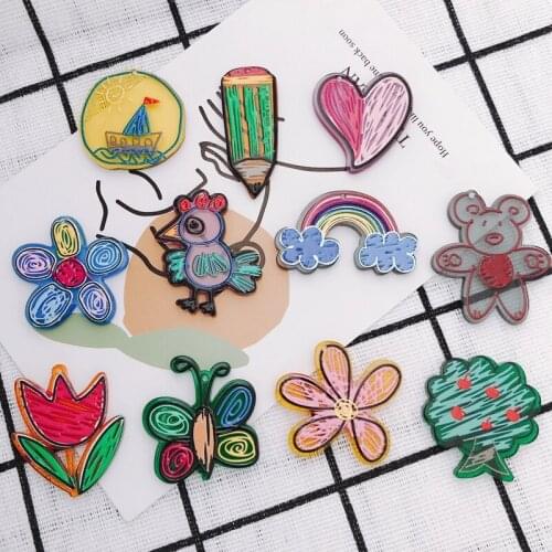 Cute Painted Hen Cartoon Rainbow Apple Patch Little Girl Necklace Pendant Childrens Party Gift Jewelry