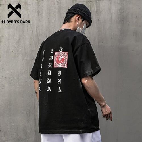 11 BYBBS DARK Men Summer Casual Tshirts Loose Short Sleeve Tees Tops Cotton Bandana Letter T-Shirt Harajuku Streetwear Techwear