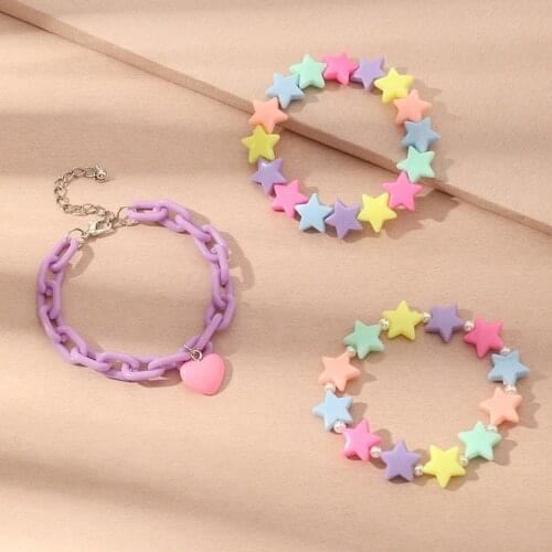 1Set Colorful Fashion Bracelets Set Acrylic Stars Pendant Pearls Cute Bangle