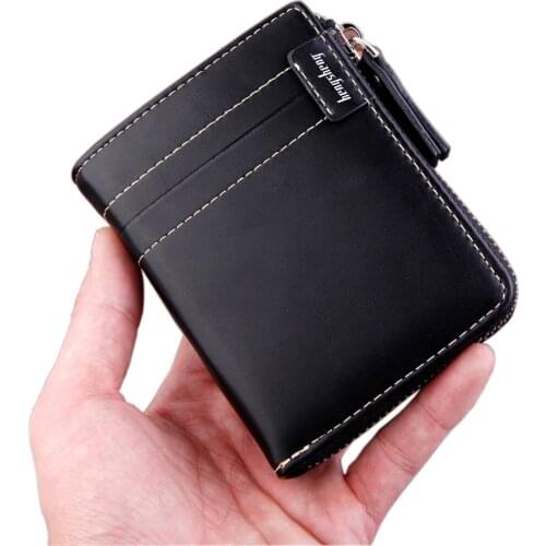 New Fashion Trifold Mens Leather Wallet With Zipper Coin Pocket Man Short Drivers License Purse Credit Card Holder For Male