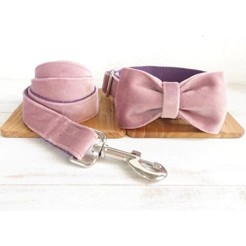 Dog Collars with Name Engraved Personalized Dog Collar and Leash Set for Small Medium Large Dogs Thick Velvet Bow Tie Pet Collar