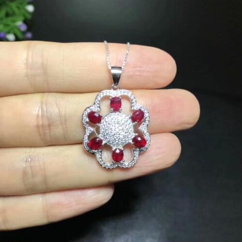 Natural red ruby gem Pendant natural gemstone pendant necklace S925 silver Fashion round woman girl gift wedding fine jewelery