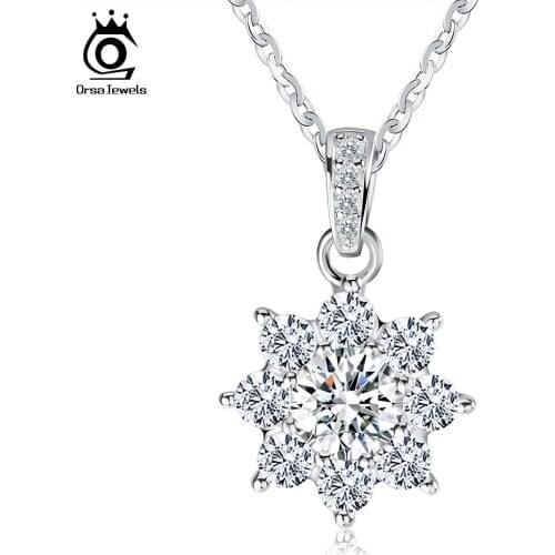 ORSA JEWELS 925 Sterling Silver Luxury Shiny AAAA Zirconia Pendant Necklace for Women Korean Christmas Fine Jewelry Gift HON07