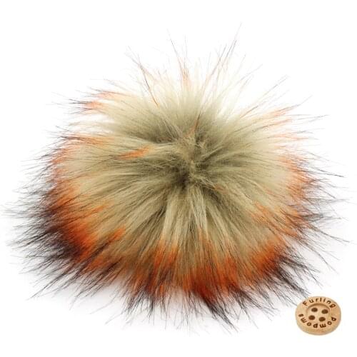 Furling DIY 14CM /5.5inch Faux Raccoon Fur Pompoms Elastic Cord with Buttons for Beanie Hats Knitting
