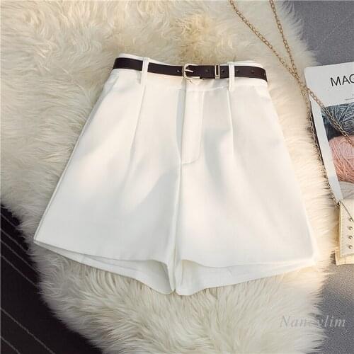 Simple Shorts Women 2021 Summer High Waist Slimming Wide Leg Casual Short Femme All-Match White Black Nancylim
