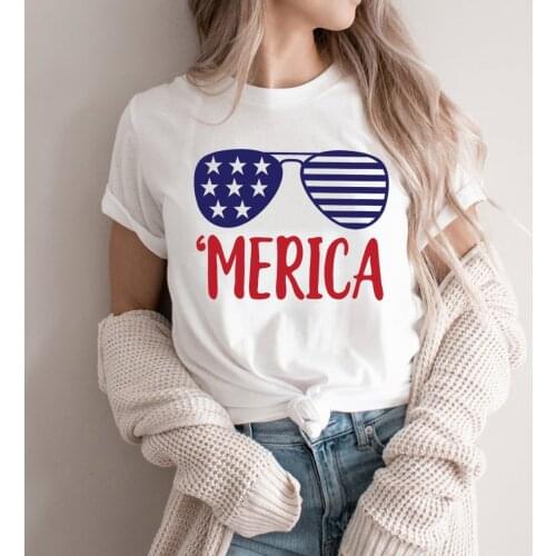 Merica Shirt 4th of July T Shirt Merica Glasses Shirts Merica Women Tee Independence Day Summer Unisex Graphic Tees Tops